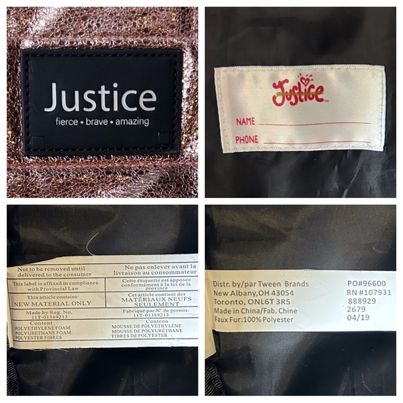 Justice Quilted Metallic Rose Gold Backpack - Picture 9 of 12